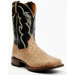 Best Sale 🛒 Dan Post Men's Hand Ostrich Quill Western 🥾 Boots - Broad Square Toe White 🤩