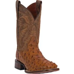 Budget 🥰 Dan Post Men's Alamosa Full Quill Ostrich Western 🥾 Boots - Broad Square Toe Saddle Tan ⌛