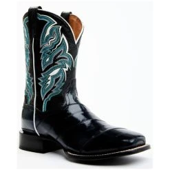 Buy 🎁 Dan Post Men's Sky Blue & Black Eel Exotic Western 🥾 Boots - Broad Square Toe 👍