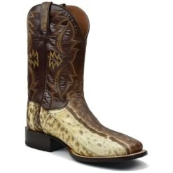 Outlet 🎁 Dan Post Men's Karung Snake Brown Exotic Western 🥾 Boots - Broad Square Toe 👏