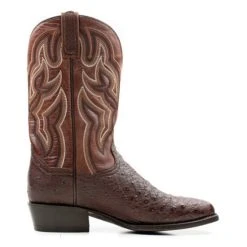 Best Sale 😉 Dan Post Men's 12" Hand Ostrich Quill Exotic Western 🥾 Boots Brown 🤩