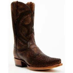 Best Sale 🔔 Dan Post Men's Embossed Star & Studded Basketweave Western Leather 🥾 Boots - Snip Toe Brown ✔️