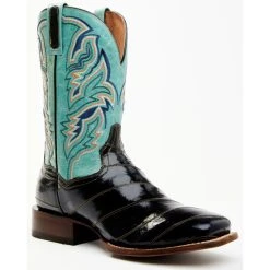 Wholesale 😉 Dan Post Men's Eel Exotic Blue Western 🥾 Boots - Broad Square Toe Black/blue 💯