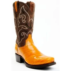 Wholesale ✔️ Dan Post Men's Eel Exotic Western 🥾 Boots - Square Toe Brown 😉