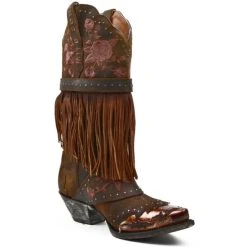 Dan Post Shop 4 New 🥰 Dan Post 👩 Women's Bed Of Roses Fringe Embroidered Western Boot - Snip Toe Cognac 💯