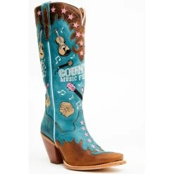 Hot Sale 🤩 Dan Post 👩 Women's Nashville Music Festival Embroidered Western Tall 🥾 Boots - Snip Toe Blue 😍