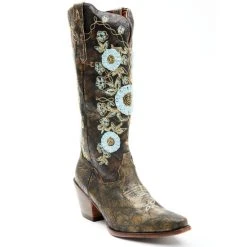 Buy 🛒 Dan Post 👩 Women's Flower Embroidery Western 🥾 Boots - Snip Toe Brown 💯