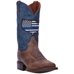 Discount 👏 Dan Post Men's Thin Blue Line Flag Patch Cowboy 🥾 Boots - Broad Square Toe Brown 😍